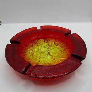L. E. Smith Art Glass Ashtray Sandscroll Amberina Mid-Century Modern